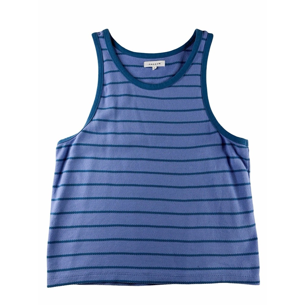 PacSun Striped Tank Top Large Blue Purple Ribbed Knit Sleeveless Crop Summer L